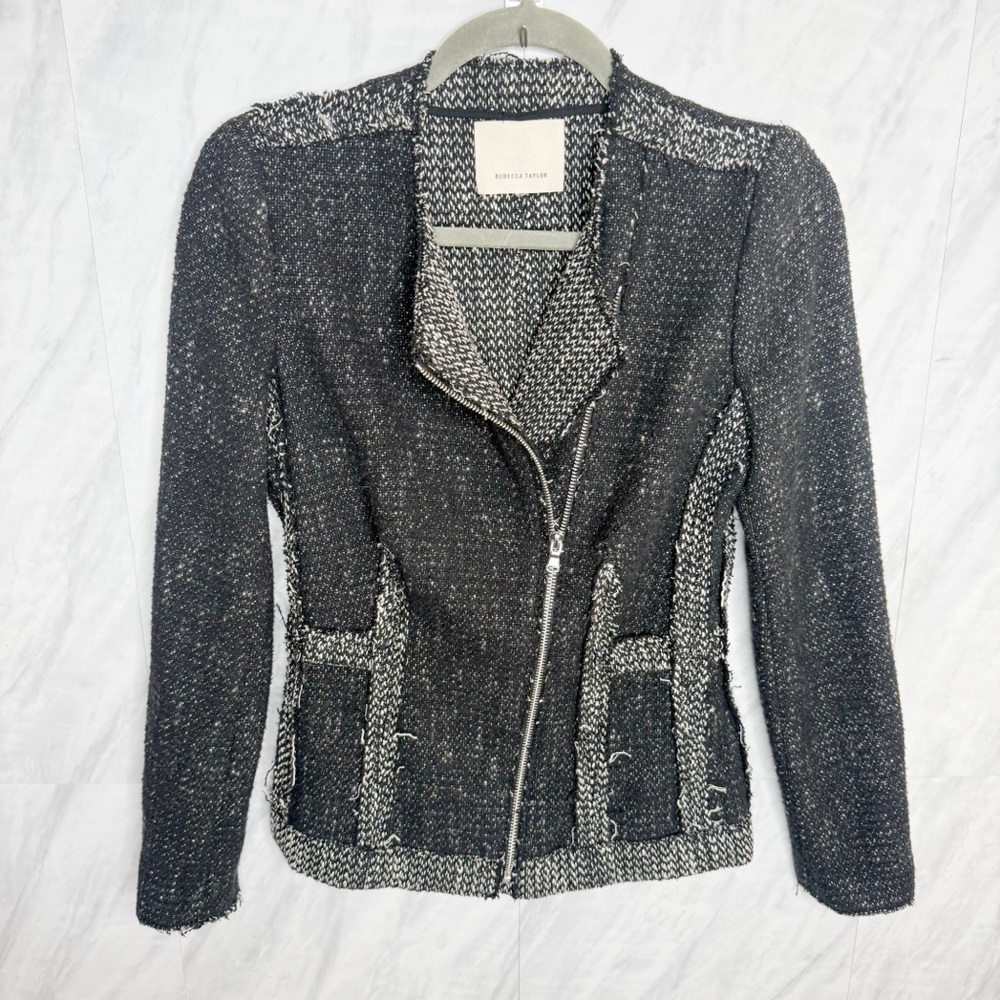 Rebecca Taylor Moto Black and Gray Tweed Jacket Small